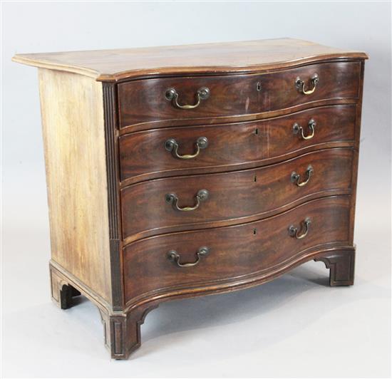 A George III mahogany serpentine chest, W.3ft 8in. D.1ft 9in. H.2ft 10in.